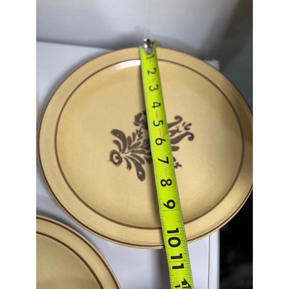 Pfaltzgraff Village Dinner Plates Tan Brown Floral Folk Art Set of 3 10.25